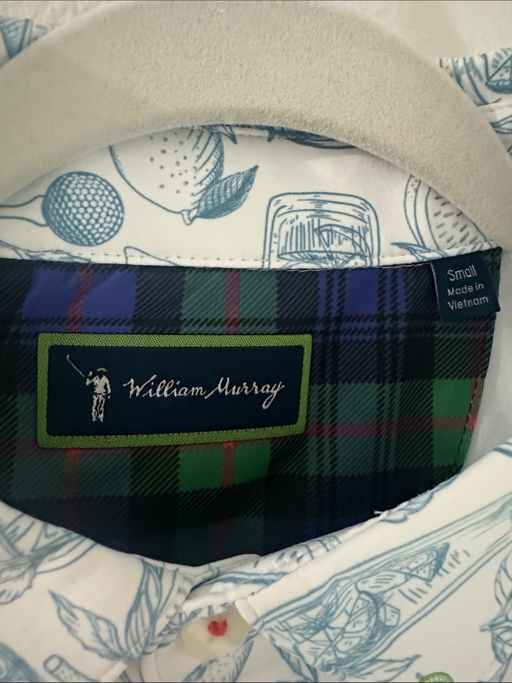 William Murray Golf White Polo with Light Blue Coastal Sketch Print - Picture 2 of 4